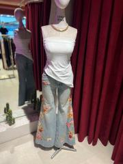 çiçek nakışlı jean pantolon mavi 3
