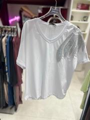 v yaka boncuklu tshirt beyaz