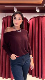 düşük omuz bluz bordo