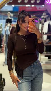 yanı püsküllü bluz kahve 3