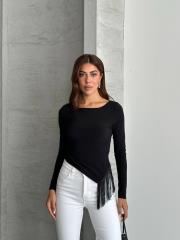 yanı püsküllü bluz siyah