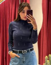 taşlı triko kazak lacivert