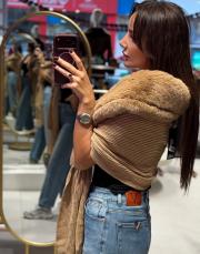 kürklü omuz şalı camel 2