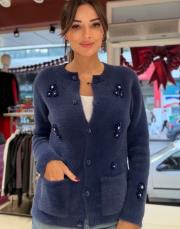 çiçek detay hırka lacivert 3