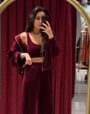 3 lü kadife takım bordo