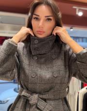lavin ekose desenli kuşaklı kaban gri