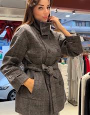 lavin ekose desenli kuşaklı kaban gri 2