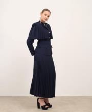 pileli blazer etekli takım lacivert