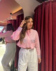 cep taş detaylı kısa  gömlek pembe