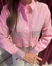 cep taş detaylı kısa  gömlek pembe 3