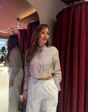 cep taş detaylı kısa  gömlek bej