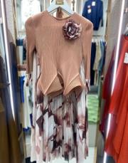 gül detaylı ithal etek  takım  kahve ekru