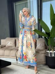 düğmeli etek takım mavi