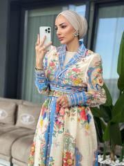 düğmeli etek takım mavi 3