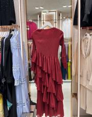 belden fırfırlı elbise bordo 2